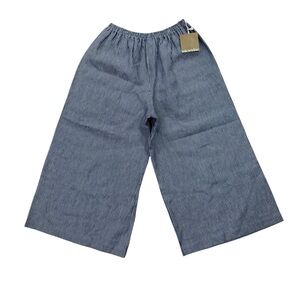 Eskandar Flared Culotte Pants Wide Leg Linen Blue Pinstripe Size 0/6-8